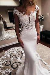 Cap Sleeves Wedding Dresses Mermaid Long Online